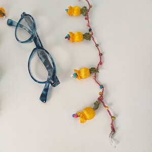 Handmade Turkish Oya  Crochet Beaded Tulip Designed Eyeglasses Chain Holder/Yellow Crochet Eyeglass Lanyard/Boho Eyeglass Chain/Gift for Mom