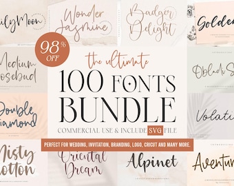 100 Font Bundle Best Cursive for Wedding Font, Procreate, Cricut, Branding, Logo