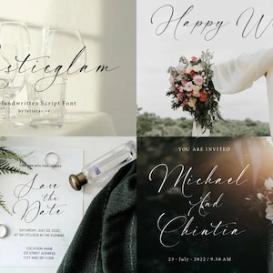 May include: A wedding invitation with a floral design and the text "Happy Wedding" in a cursive font. The invitation also includes the names "Michael and Chintia" and the date "23-July-2022 / 9.30 AM".