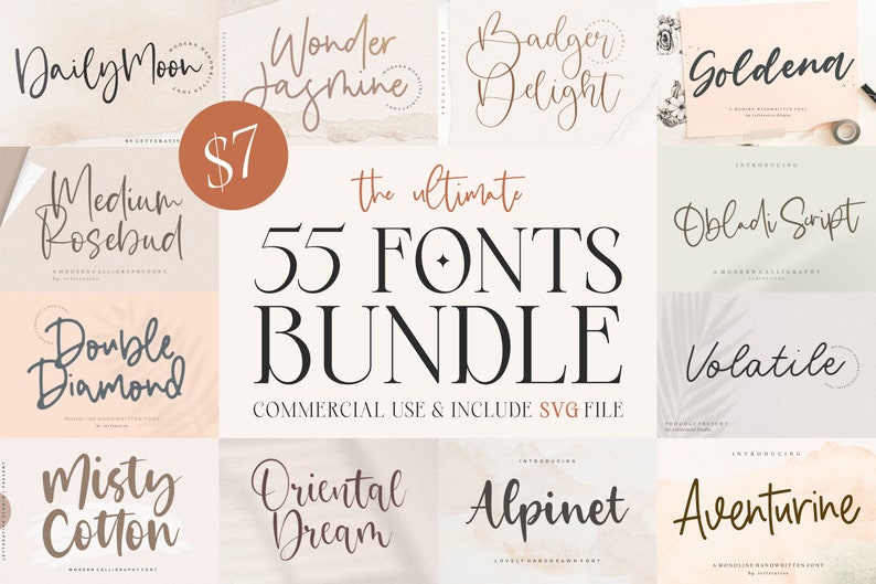 The Ultimate Fonts Bundle - Cricut, Calligraphy Font, Font Bundle, Script Font, Fonts, Digital Fonts, Procreate Fonts, Crafting, SVG Font 