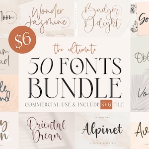 The Ultimate 50 Fonts - Font Bundle, Cricut, Canva Font, Script Font, Fonts, Digital Fonts, Procreate Fonts, Crafting, SVG Font, Commercieel