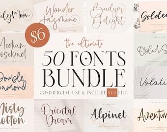 The Ultimate 50 Fonts - Font Bundle, Cricut, Canva Font, Script Font, Fonts, Digital Fonts, Procreate Fonts, Crafting, SVG Font, Commercial