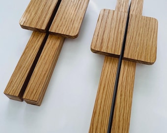 Oak Half Cabinet Handles: Modern Wooden Drawer Pulls (Pair)