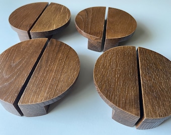 Pair Oak Wood Half Moon Handles: Modern Cabinet Pulls