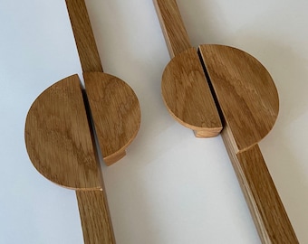 Oak Half Moon Cabinet Handles: Modern Wooden Drawer Pulls (Pair)