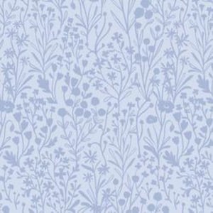 May include: A light blue floral pattern featuring silhouettes of various wildflowers and foliage. The design is a repeating pattern, creating a dense, textured look. The delicate shapes and shades of blue create a soft, natural aesthetic.