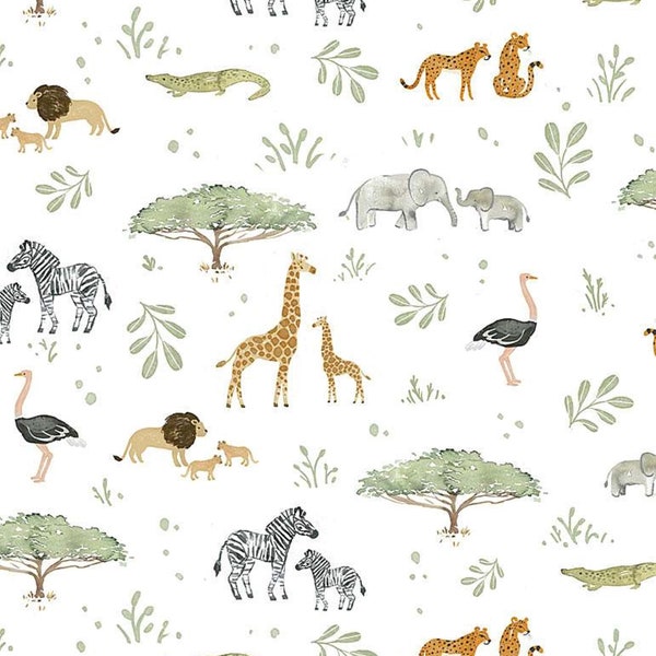Let's Get Wild - Safari Collection - Fabric By The Yard - 100% Cotton - DCJ 2147 White
