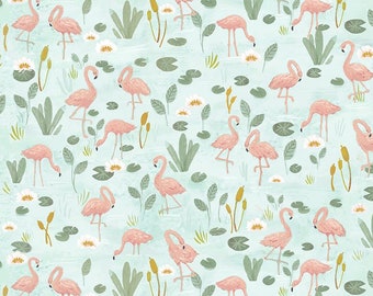 Tissu Flamingo Pond - 100 % coton - Collection Let's Get Wild