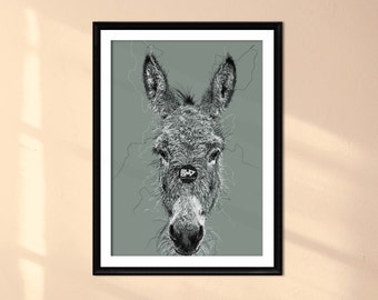 Donkey Line Drawing Art Print | Farm Animal Portrait (Digital Download)