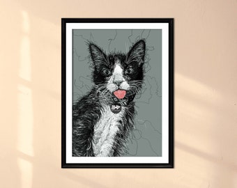 Custom Hand Drawn Pet Portrait | Line Art, Memorial Gift (Digital Print)