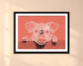 Piglet Line Art Print | Hand Drawn Animal Portrait (Digital Download)
