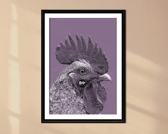 Rooster Line Drawing Art Print | Lilac Farmhouse Decor (Digital Download)