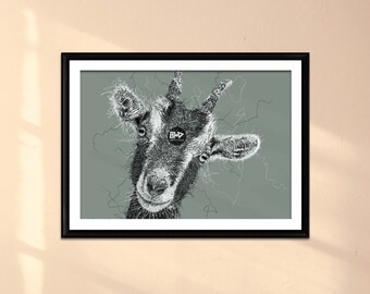 Goat Line Art Print | Realistic Farm Animal Drawing (Digital Download)