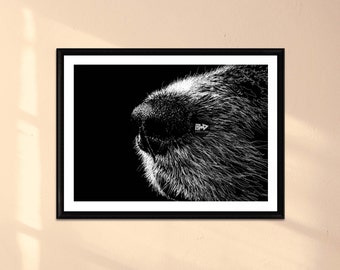 Black Dog Line Art Print | Hand-Drawn Realistic Face (Digital Download)