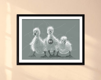 Ducklings Line Drawing Print | Hand Drawn Farm Animal Art (Digital Download)
