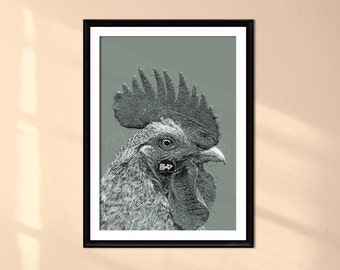 Rooster Line Drawing | Black and White Farmhouse Art (Digital Download)