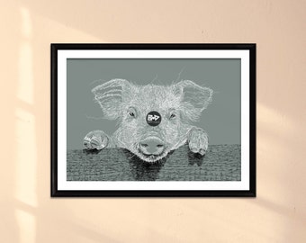 Pig Line Drawing Print | Hand Drawn Farm Animal Art (Digital Download)