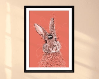 Bunny Line Art Print | Fluffy Farm Animal Portrait (Digital Download)