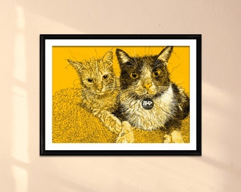 Custom Hand-Drawn Pet Portrait Line Art (Digital Print)