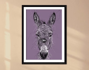 Purple Donkey Line Art Print | Hand-Drawn Farmhouse Decor (Digital Download)