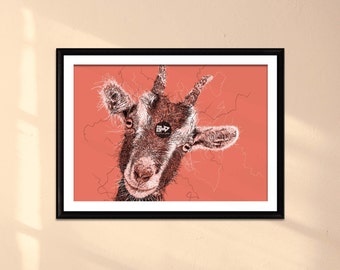 Hand-Drawn Goat Line Art Print | Farm Animal Decor (Digital Download)