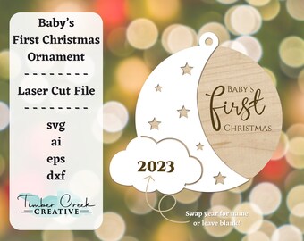 New Baby Ornament DIGITAL FILE for Laser Cutter | Glowforge | Christmas SVG | Newborn | Pregnancy | Shower Gift | New Mom | Personalized