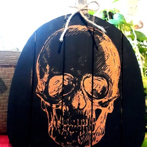 Spooky Etched Skull Pumpkin