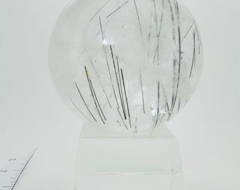 Large Black Tourmaline in Quartz Sphere with Rainbows — Brazil (Item No. 11)