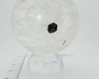 Rare Large Multi-Inclusion Quartz Sphere — Black Tourmaline, Rutile, Calcite & Green Tourmaline, Brazil (Item No. 9)