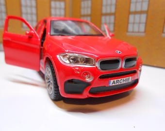 PERSONALISED PLATES BMW X6M Red Toy Car Model boy girl dad mom grandad brother Christmas birthday gift present New 1:42 scale