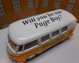 Wedding Day Personalised Name WILL YOU Be our Page Boy Gift Usher Ring Bearer Gift  Crew Bus Toy Bus Car All Wedding Roles AVAILABLE New