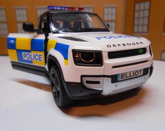 PERSONALISED PLATES POLICE Car Landrover Defender Toy Car Model boy girl dad mom uncle grandad brother birthday christmas gift present New