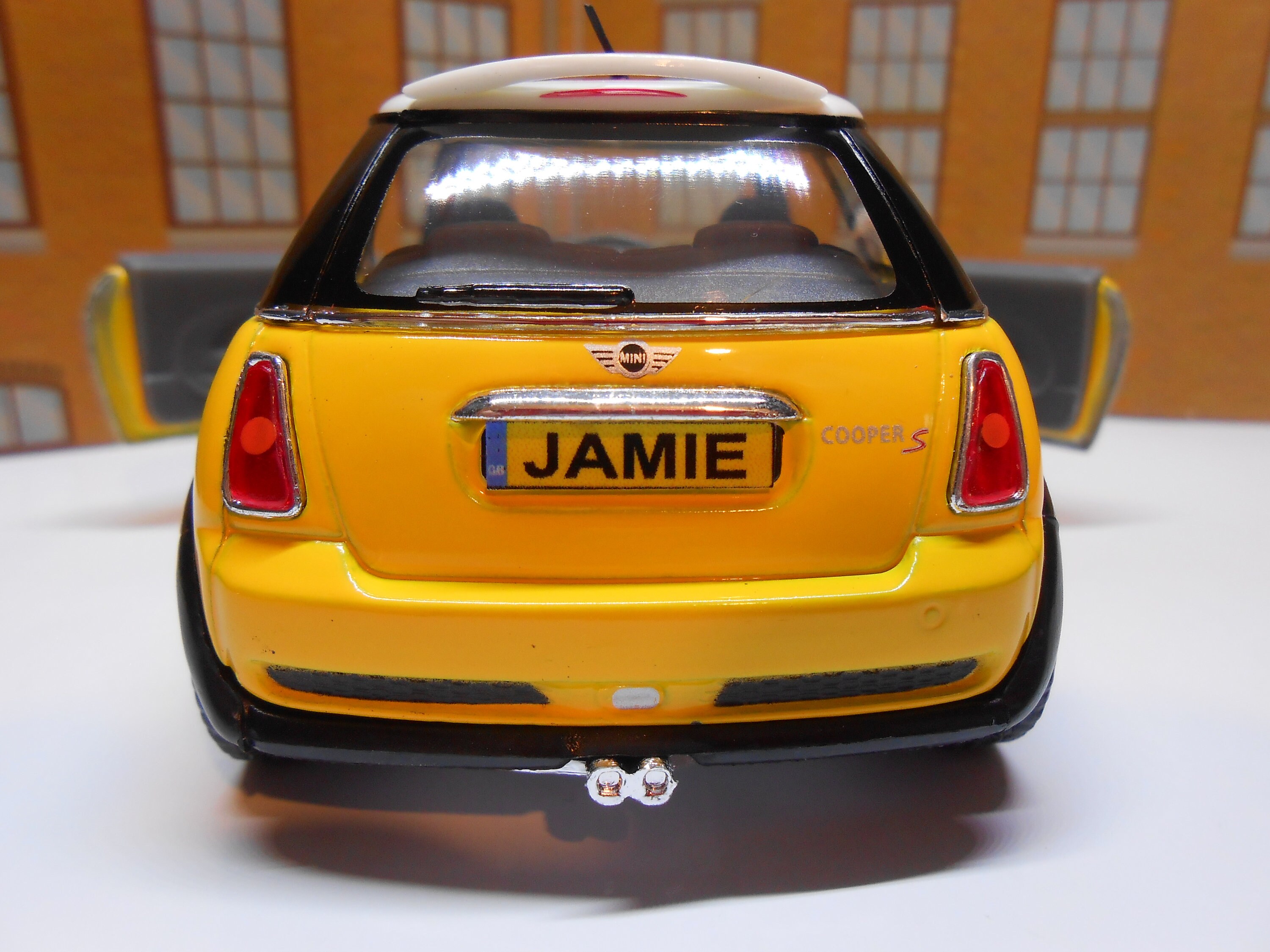 PERSONALISED PLATES Yellow Mini Cooper S Toy Car Model Boy Girl Dad Mom
