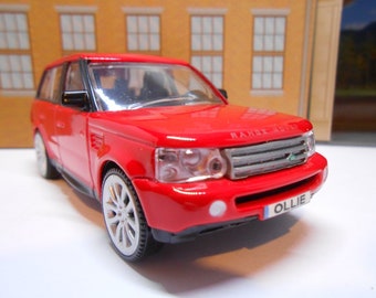 Fathers day gift present PERSONALISED PLATES Range rover sport red toy car boy girl dad mom uncle grandad brother New Boxed 1:43 scale
