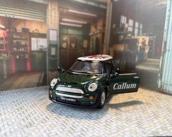 PERSONALISED Name Mini Cooper S Toy Car Model boy girl dad mom uncle grandad brother sister birthday gift present NEW cake topper