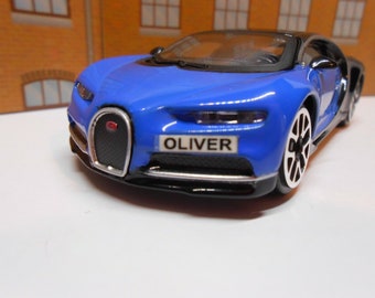 Bugatti Chiron PERSONALISED PLATES Toy Car Model boy girl dad mom uncle grandad  Birthday Christmas gift present New Boxed 1:43 scale