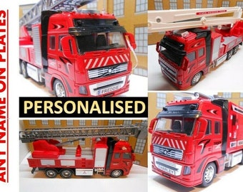 Toy Fire Engine Truck Lorry PERSONALISED NAME PLATES Toy Car boy girl dad mom uncle grandad brother birthday Christmas gift present New!