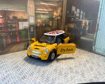 Passed Driving Test gift PERSONALISED Name Mini Cooper S Toy Car Model present 17th Birthday boy girl P plates fitted or even cake topper