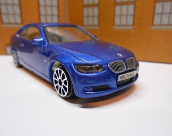 PERSONALISED PLATES BMW 335i Blue Toy Car Model boy girl dad mom uncle grandad brother Birthday Christmas gift present New Boxed 1:43 scale