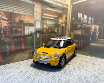 PERSONALISED PLATES Yellow Mini Cooper S Toy Car Model boy girl dad mom uncle grandad brother sister birthday gift present NEW cake topper