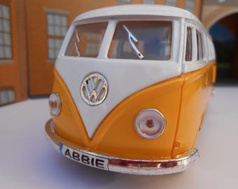 PERSONALISED Name Number plates Retro camper bus Toy car van Model boy girl dad mom uncle grandad brother birthday gift present  cake topper