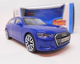PERSONALISED PLATES Audi A6 Avant Toy Car Model boy girl dad mom uncle grandad brother Birthday Christmas gift present New Boxed 1:43 scale
