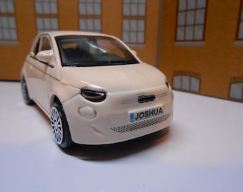 Personalised white Fiat 500 Toy Car Model, Custom Number Plate, 1:43 Scale Die-Cast