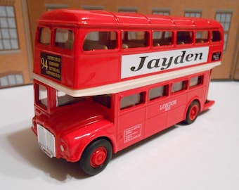 PERSONALISED NAME BUS Toy car Model Red London Bus boy girl dad mom uncle grandad brother birthday valentine gift present New !