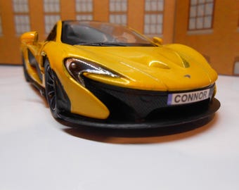 PERSONALISED PLATES Mclaren P1 Toy Car Yellow Model boy girl dad mom uncle grandad brother birthday christmas gift present New