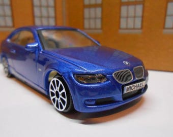PERSONALISED PLATES Blue BMW 335i 3 series Toy Car Model boy girl dad grandad brother Birthday Christmas gift present New Boxed 1:43 scale