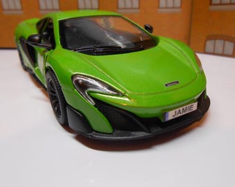 PERSONALISED PLATES Mclaren 675LT Toy Car Lime Green Model boy girl dad mom uncle grandad brother birthday christmas gift present New