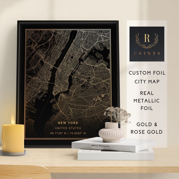 Custom Foil City Map Print,Personalized Map Print,Metallic City Map,Where we met,Our story,Custom map gift,Long distance map gift,8"x10"