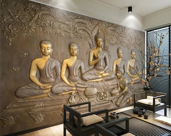 Papel pintado 3D de tema religioso Buda y discípulos, papel pintado personalizado para cualquier tamaño de pared, revestimiento de paredes para envío gratis