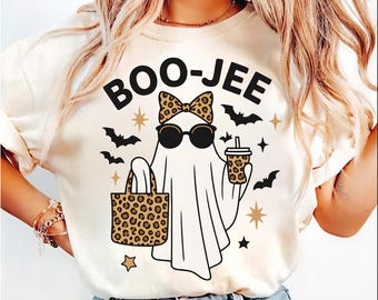 Boo Jee Leopard Print Ghost PNG: Halloween Coffee Design (Digital Download)